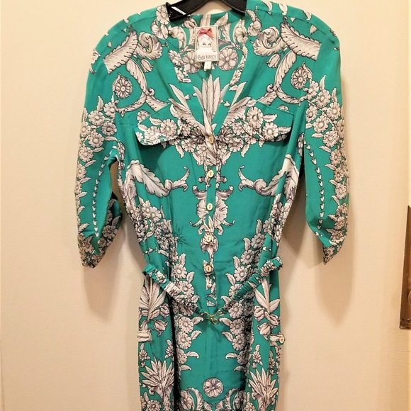 Yoana Baraschi silk dress, green white floral, 4 - Picture 4 of 14